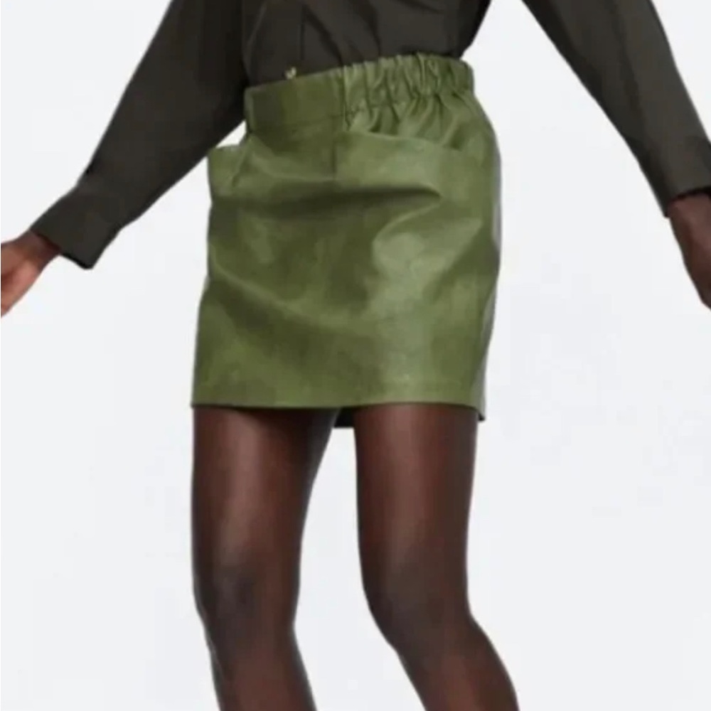 ZARA Green Faux Leather Skirt